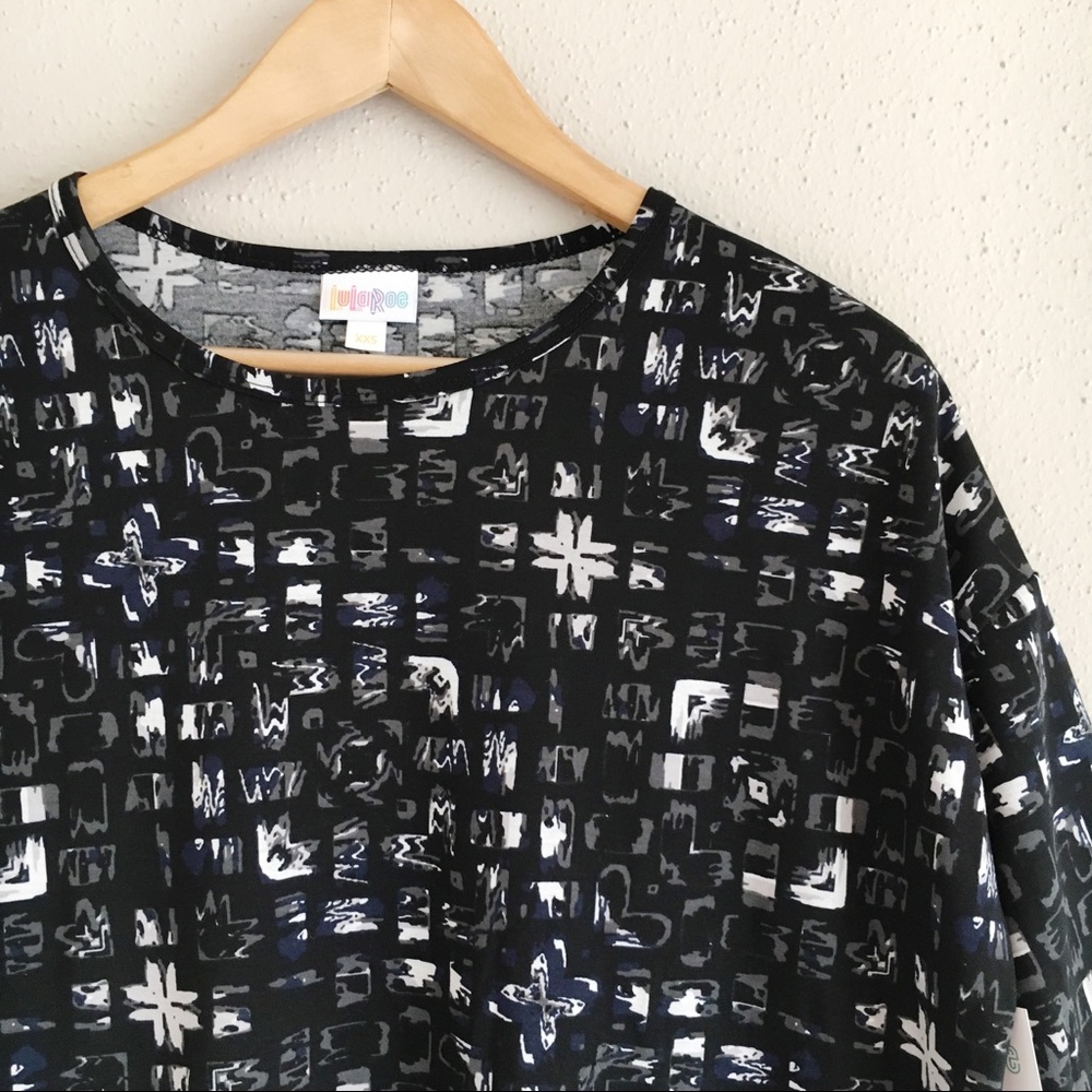 LuLaRoe Irma Tunic | Black Gray Blue Grid Print